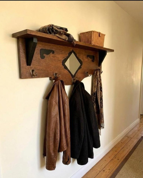 Image 1 of Wooden Coat Rack with Mirror
