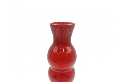 Vase en verre rouge "bonhomme de neige" par K. Krawczyk, 1970