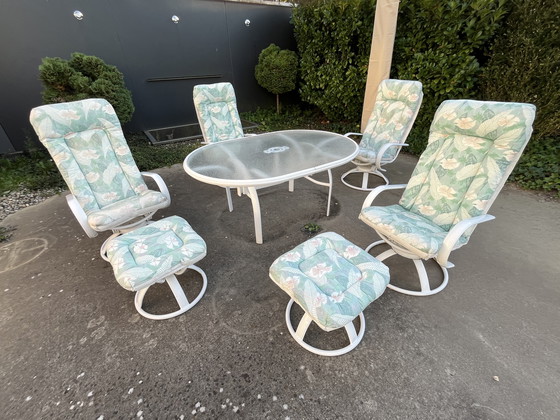 Image 1 of Garden set consisting of glass table, 4 armchairs and 2 stools