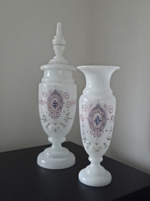 2x Antique German vases opaline glass