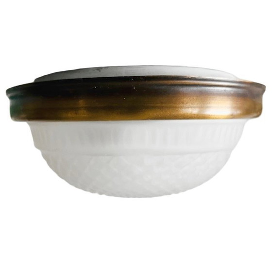 Image 1 of Vintage Massive small glass ceiling lamp frosted glass gold Hollywood Regency 1970's