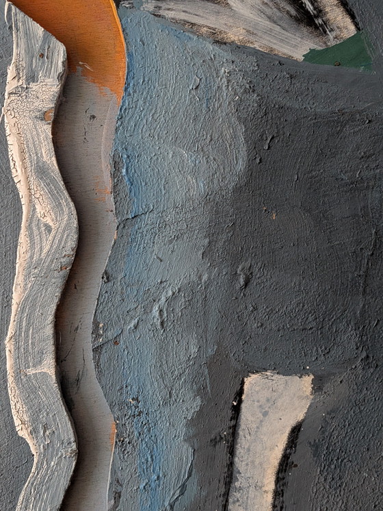 Image 1 of Grand relief vintage français moderniste en techniques mixtes – Figures dansantes abstraites – 142 × 102 cm