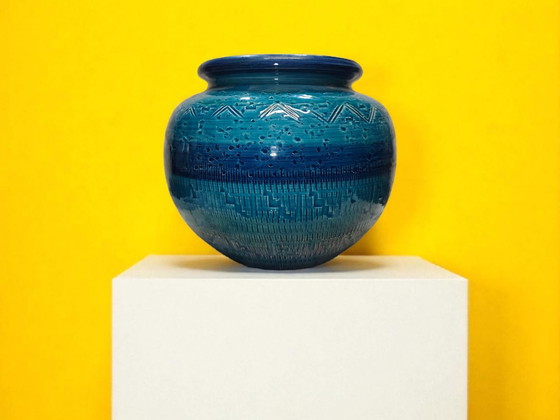 Image 1 of Bitossi Rimini Blu Vase 1960er | Aldo Londi Italienisches Mid-Century Keramikdesign