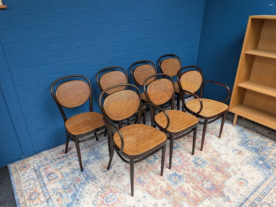 Image 1 of 7x Vintage rattan chairs, model 215r, Thonet