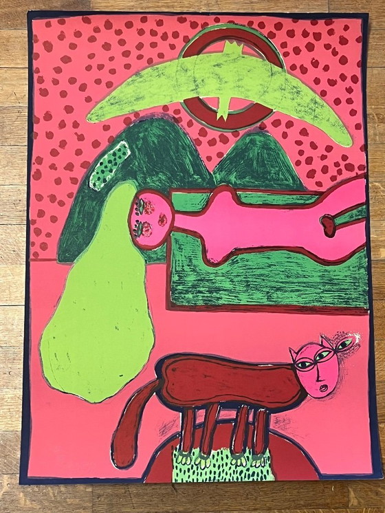 Image 1 of Signed; Guillaume Corneille Grande Lithographie Le Visage De Chat 1974 E/A