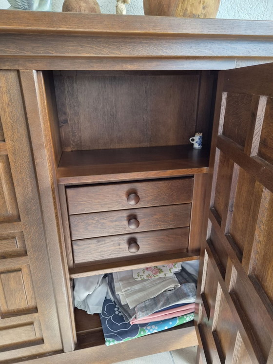 Credenza / Mobile vintage brutalista in rovere – Anni '60 (Spagnolo / Belga) – Credenze, Metallo, Legno (photo 5 of 5)