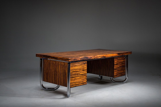 Image 1 of Makassar Ebony Executive Desk with Chromed Futuristic Legs, 1970s