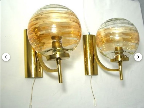 Image 1 of Applique (2), Mid Century Modern, Art Déco, ottone, vetro di Murano, vintage, raro