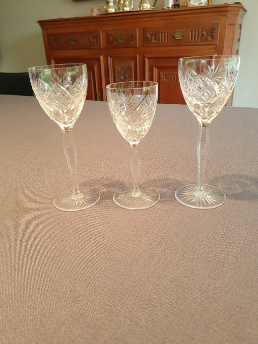 Val Saint Lambert – Trio Antieke Kristallen Glazen 'Cathédrale' (2x 21,5 cm & 1x 19 cm) – glazen karaffen, Crystal, Glass