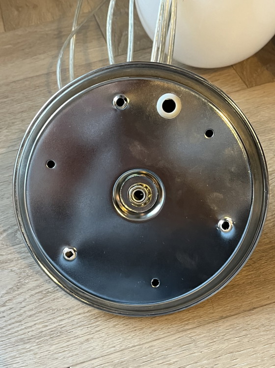 Image 1 of Lampada a sospensione vintage in stile Space Age con 8 sfere in vetro opalino / cromata