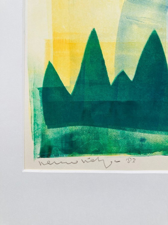 Image 1 of Linogravure ancienne - Paysage abstrait - Années 1980