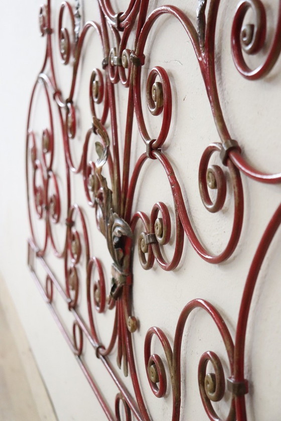 Image 1 of Rood ijzeren hoofdeinde voor tweepersoonsbed, Italië Begin 20e eeuw