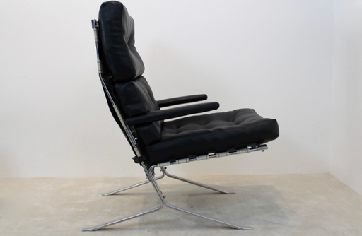 Poltrona lounge con schienale alto Mid-Century in cromo