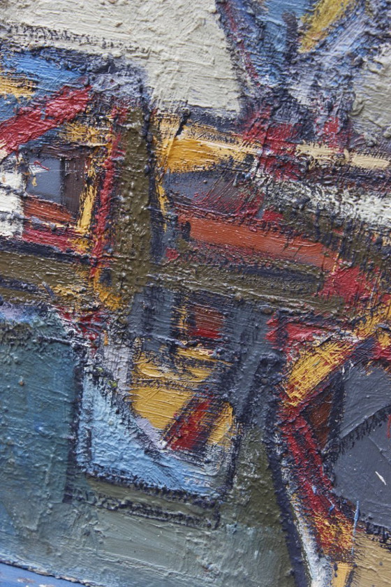 Image 1 of Jean Besnard (1922-2007) Huile Sur Panneau Abstraction Architecturale 1972