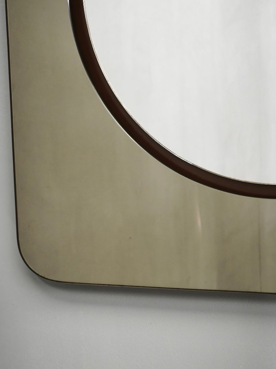 1970s Italian Space Age Smoked Glass and Circular Wall Mirror (photo 7 of 11)
