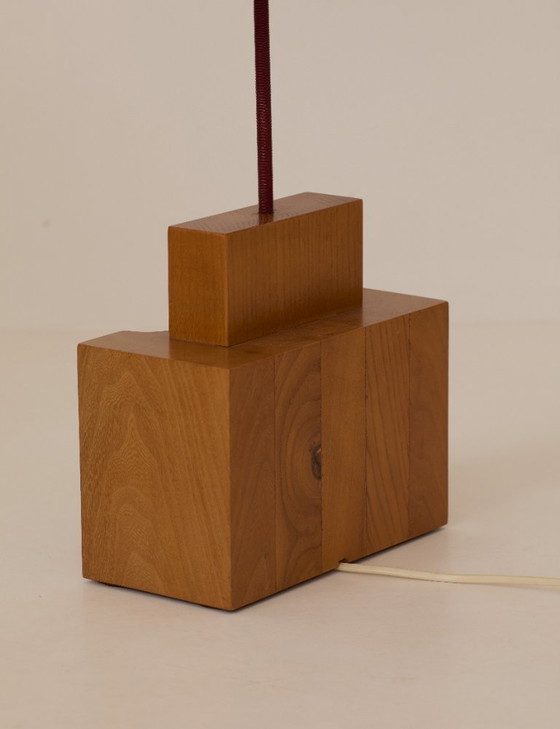 Image 1 of Lampada Maison Regain in olmo massiccio e paralume originale, vintage circa 1980