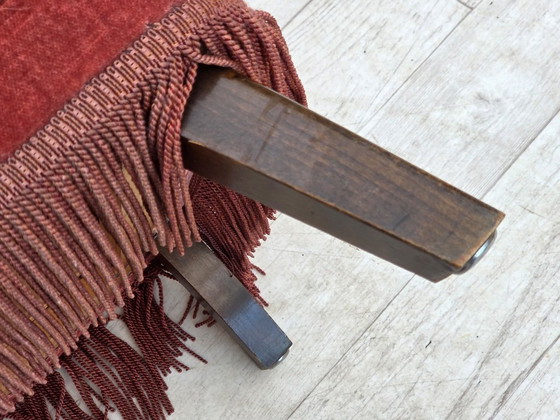 Image 1 of 1970s, Danish armchair, salmon pink furniture velour, oak wood.