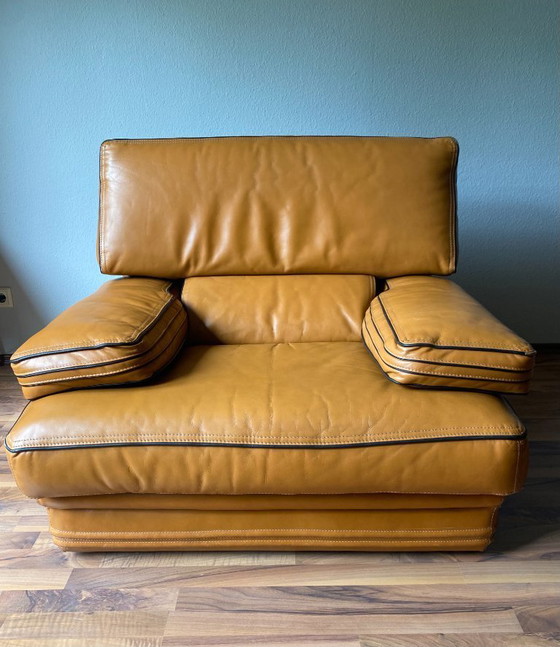 Image 1 of Roche Bobois Design Leder-Sitzgarnitur (3er, 2er & Sessel) – Cognac / Havanna-Braun