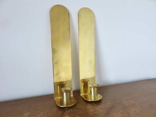 Pair of solid brass candlesticks, Denmark, 1970s