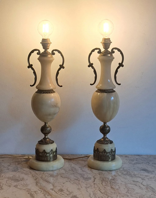 2x lamp base vintage Alabaster Herna