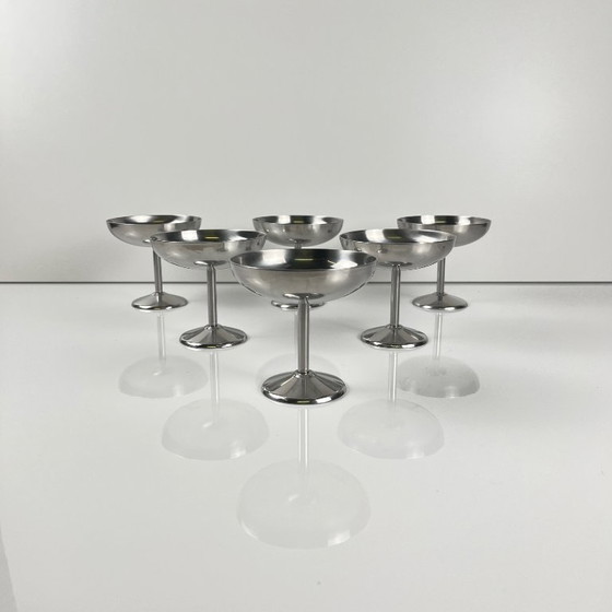 Image 1 of Set van 6 roestvrijstalen Guy Degrenne ijsbekers met lepel