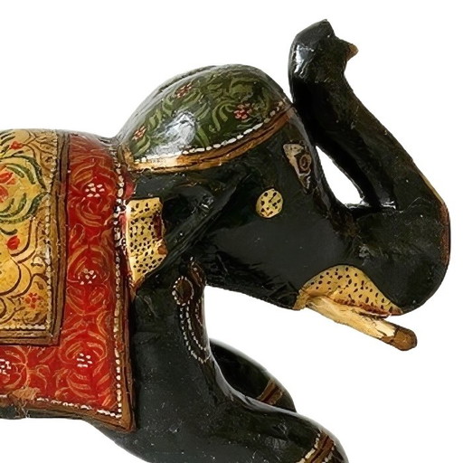 Vintage handgesneden decoratieve houten olifant Rajasthani-stijl handgeschilderd 1960's