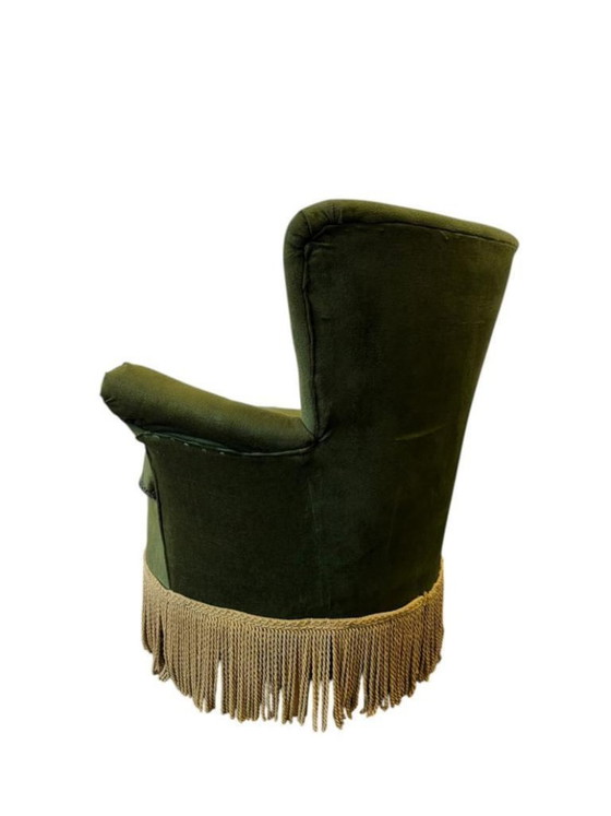 Image 1 of Fauteuil cocktail/fauteuil une place/chaise vintage vert mousse à franges