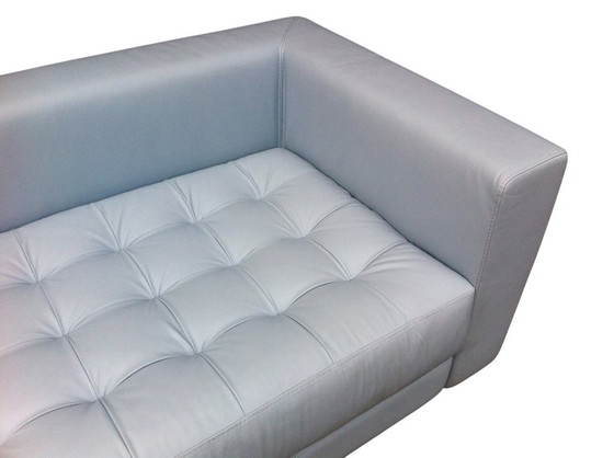 Image 1 of Licht blauw leren kubist bank met gecapitoneerde vaste matraszitting 230 cm raza
