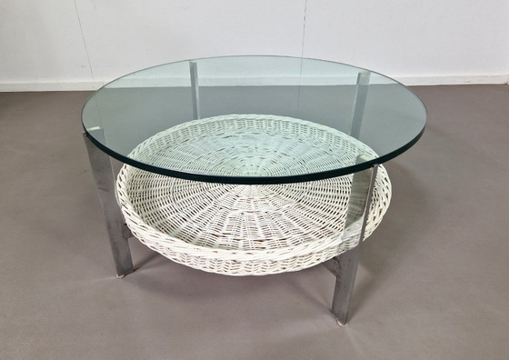 Image 1 of Vintage coffee table | Rattan basket | Glass top