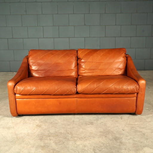 Danish vintage patchwork sofa - cognac leather - 1970s