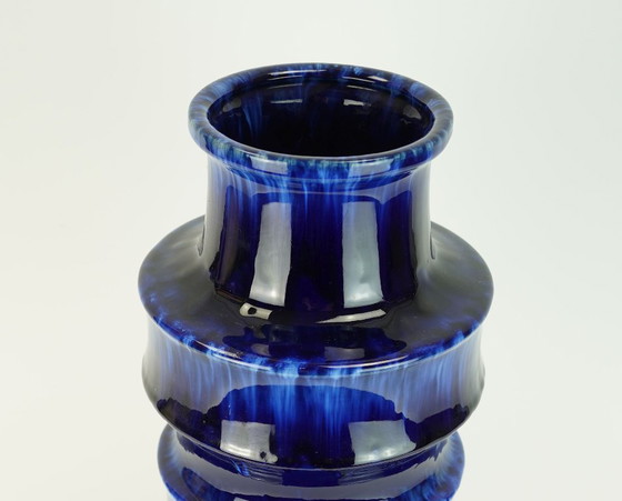 Image 1 of scheurich mid century ceramic VASE floorvase drip glaze different shades of blue model 267-38