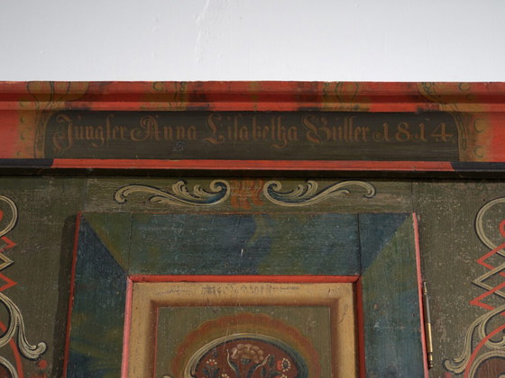 Armadio Dipinto d'Arte Popolare, Europa Centrale, datato 1814, Armadi contenitori, Altro, Legno, Rosso (foto 34 di 49)