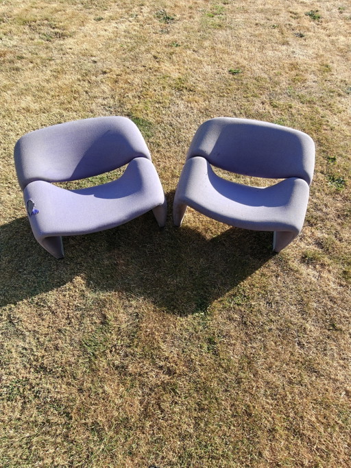 2x Artifort F598 Groovy M fauteuils blauw. Pierre Paulin – Aluminium, Textile