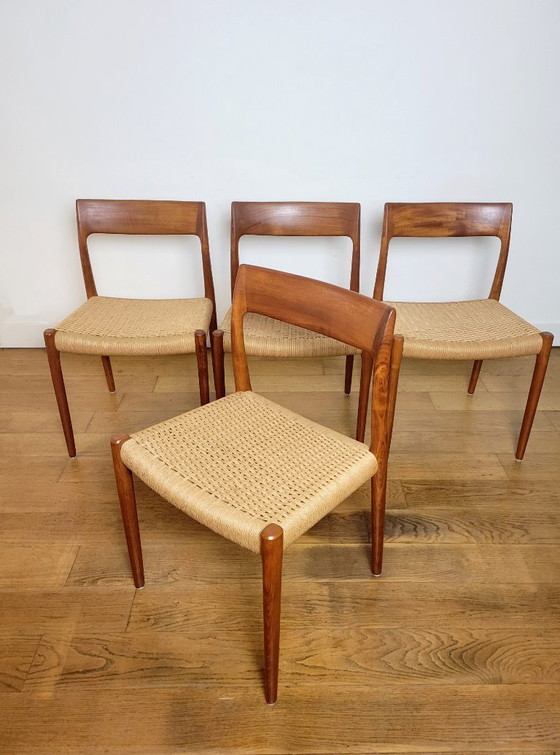 Image 1 of 4er-Set Stühle von N.O. Møller, Modell 77, aus Teakholz