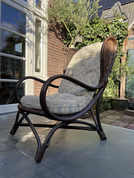 Image 1 of Vintage rotan en wicker bergère oorfauteuil Gio Ponti stijl