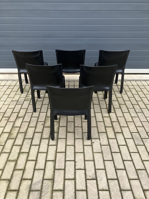 6x Cassina Kabinenstuhl Mario Bellini Schwarzes Kunstleder