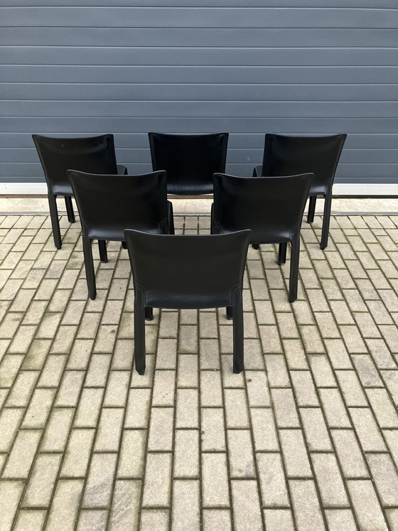Image 1 of 6x Cassina Kabinenstuhl Mario Bellini Schwarzes Kunstleder
