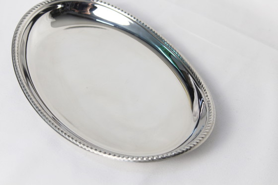 Image 1 of Plat de service vintage Alfara Alessi – Acier inoxydable – Bord nacré