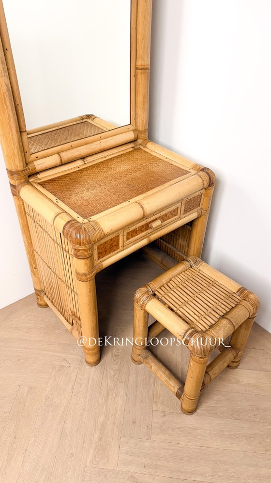 Coiffeuse en bambou, table de maquillage, Rotin, Beige (photo 4 sur 7)