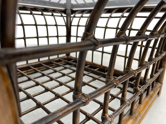 Image 1 of Table basse vintage en bambou avec plateau en verre