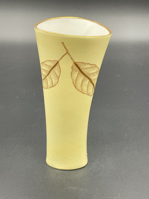 Weimar Porzellan Vase 576 – Gelb mit Golddekor, vintage