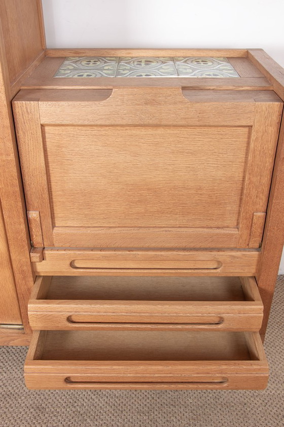 Image 1 of Doppelbuffet aus massiver Eiche und Steingutfliesen von Boleslaw Danikowski für Guillerme und Chambron für Your Home 1960.
