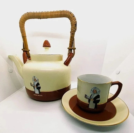 Image 1 of Set vintage del 1935 composto da brocca, tazza e piattino per cioccolata calda Droste.