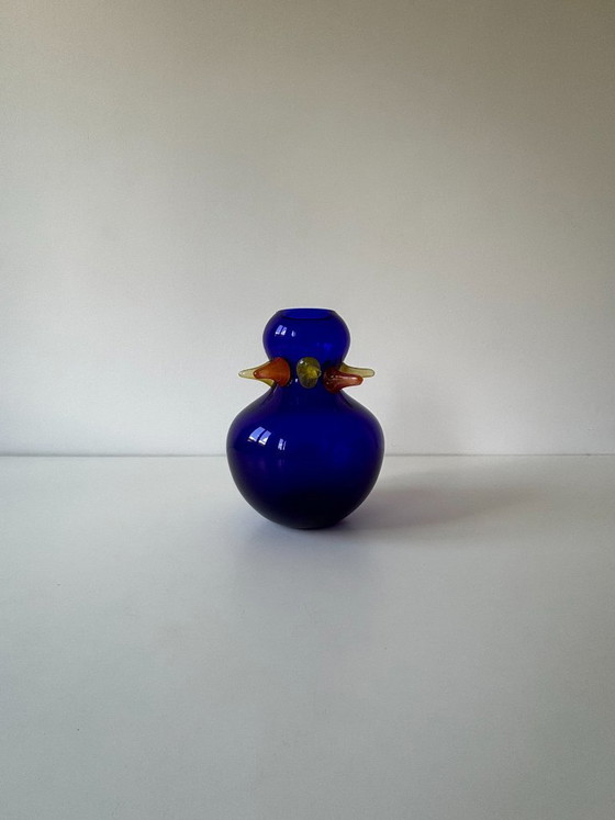 Image 1 of Art vase in blown glass by Jiří Šuhájek – Cobalt blue with amber accents
