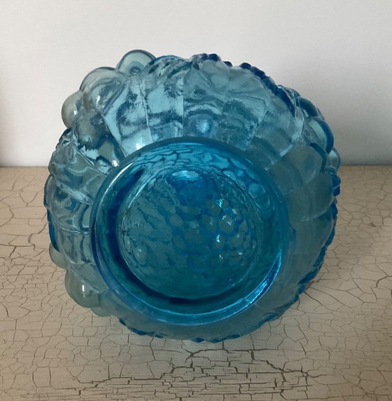 Image 1 of Set da liquore vintage blu – decanter e 4 bicchieri con decorazione a grappolo d'uva – anni '60/'70