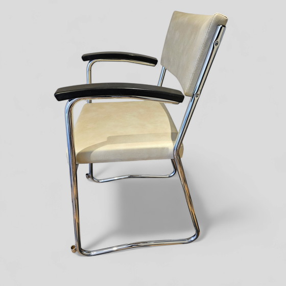 Image 1 of vintage chrome leather bar stool chair Bauhaus van der Stroom armchair