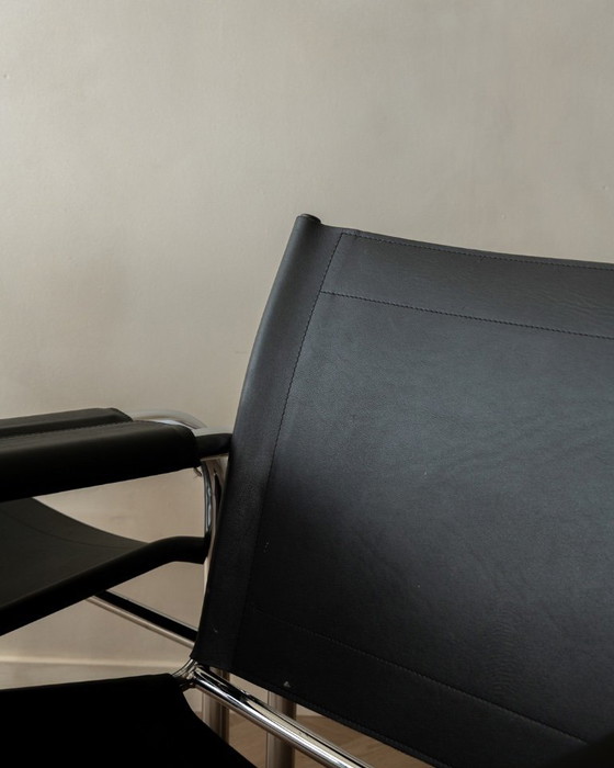 Image 1 of Vintage Bauhaus Klinte loungestoelen van chroom en zwart leer, ontworpen door Tord Björklund voor IKEA, jaren 80, set van 2.