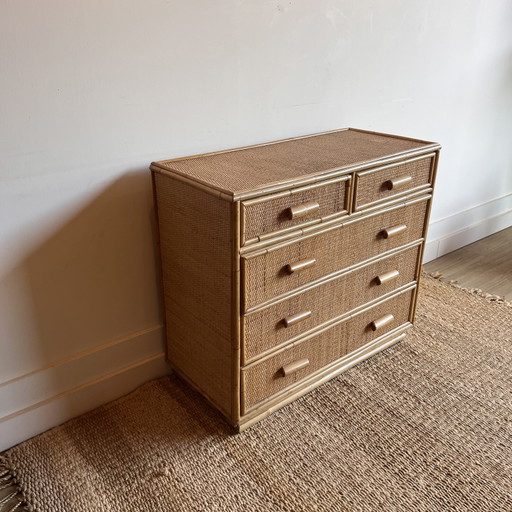 Cómoda de ratán y bambú, años 80, Italia – ladekasten, Rattan