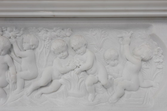 Image 1 of French Carrara Marble Fireplace with Adam and Eve Decoration