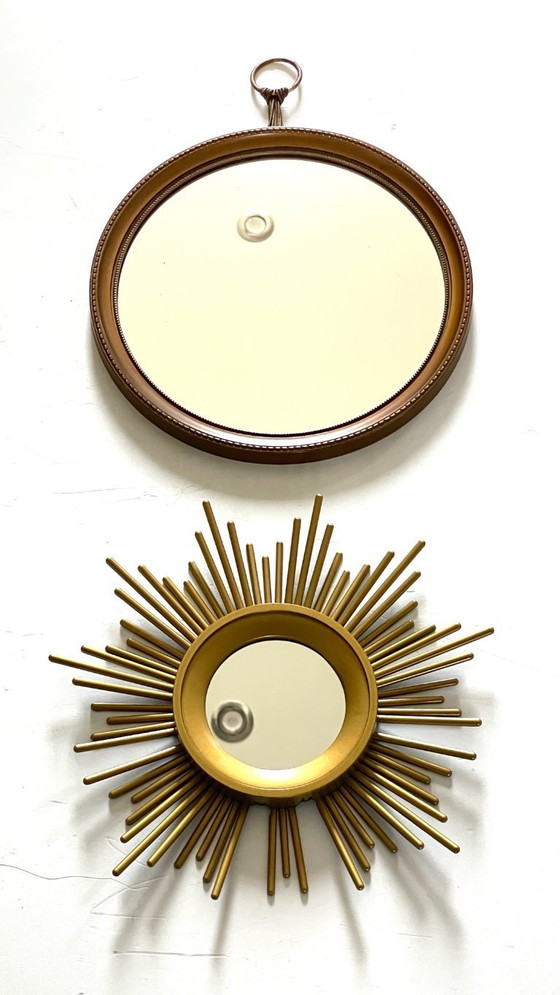 Image 1 of Vintage gouden spiegels met zonnestralenmotief